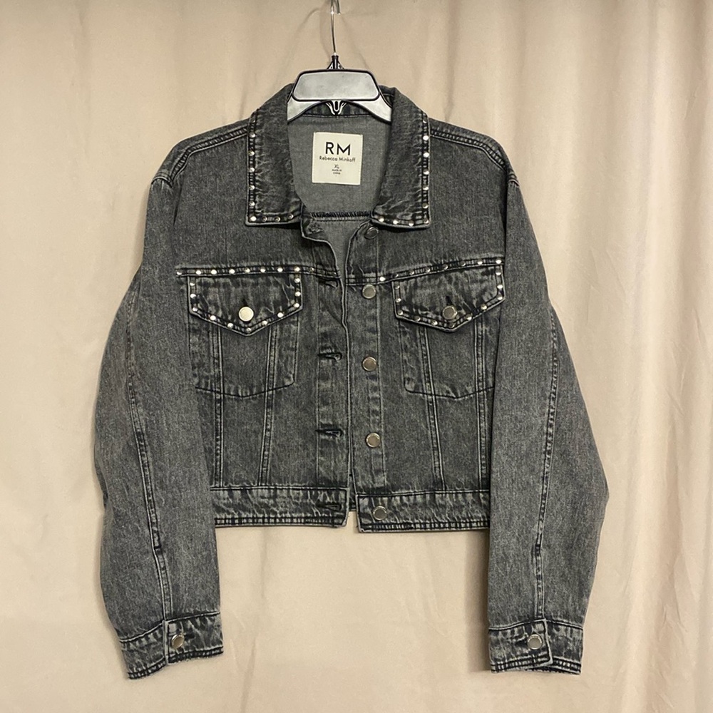 NWOT Rebecca Minkoff Studded Jean Jacket, Size XL, Color Acid Washed Black
